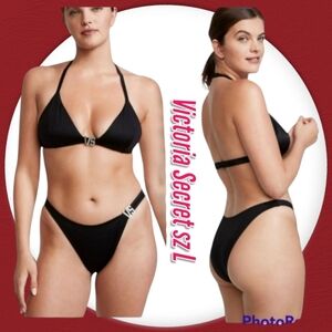 NWT Victoria's Secret Woman's Bikini 2 Piece Black Swimsuit Sz L
